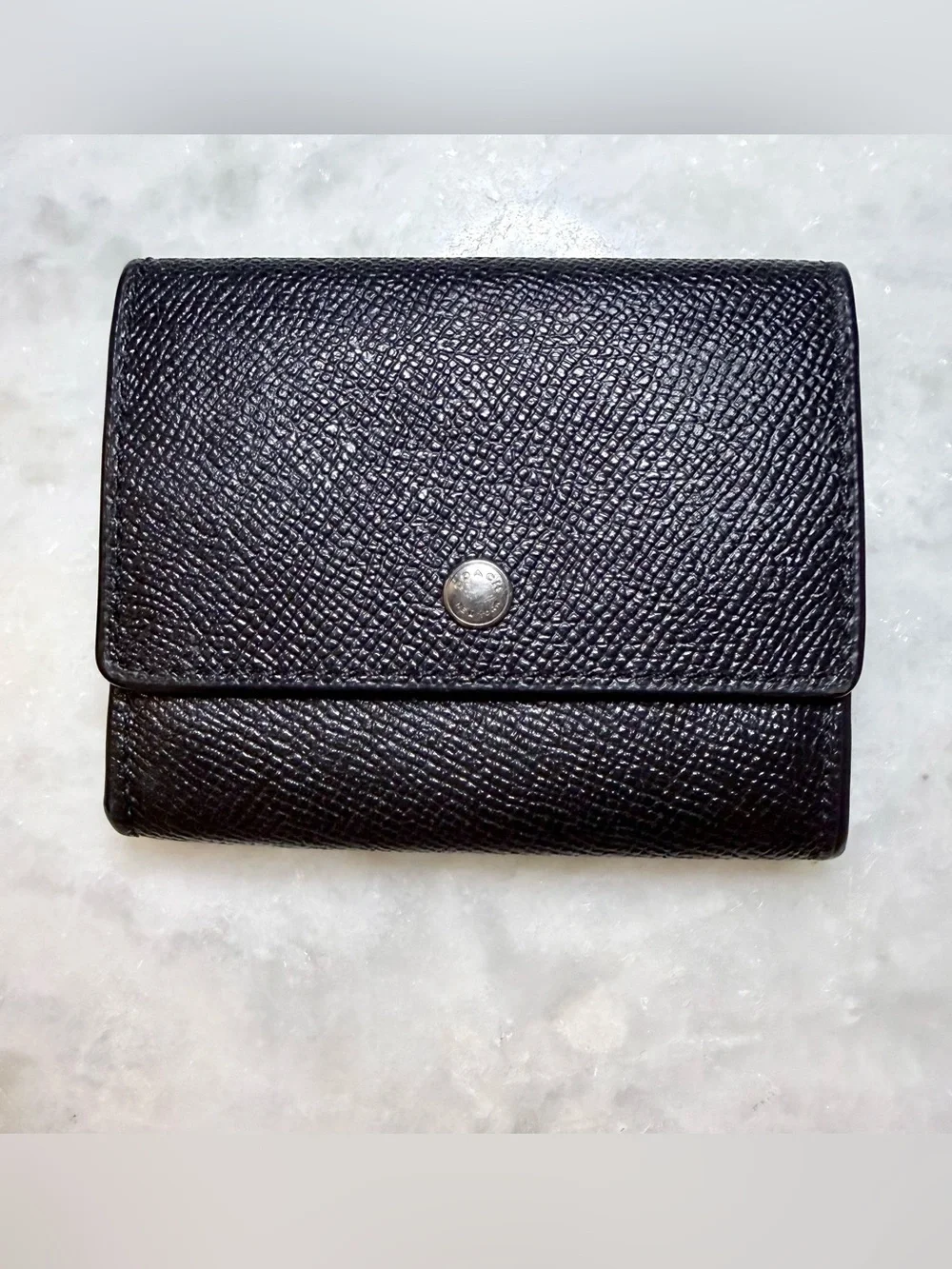 Coach Small Black Bifold Wallet - Leather Snap Bilfold with Coin Pocket